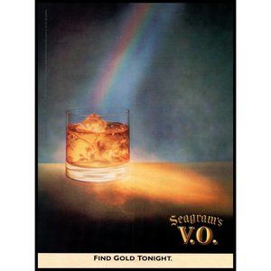 1988 Seagram's VO Whiskey Vintage Print Ad Find Gold End of Rainbow Wall Art